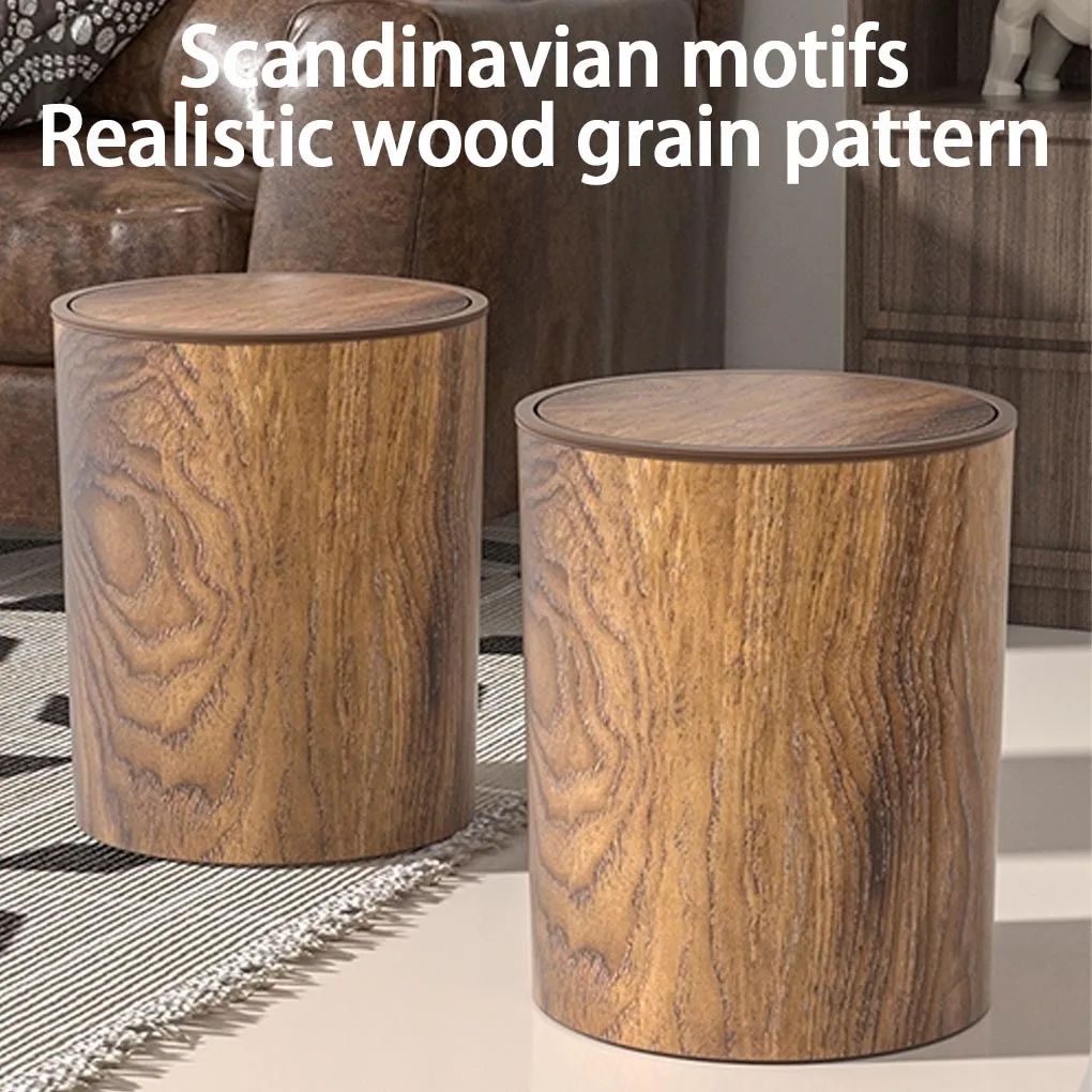 Imitation Wood Trash Can with Swing Lid