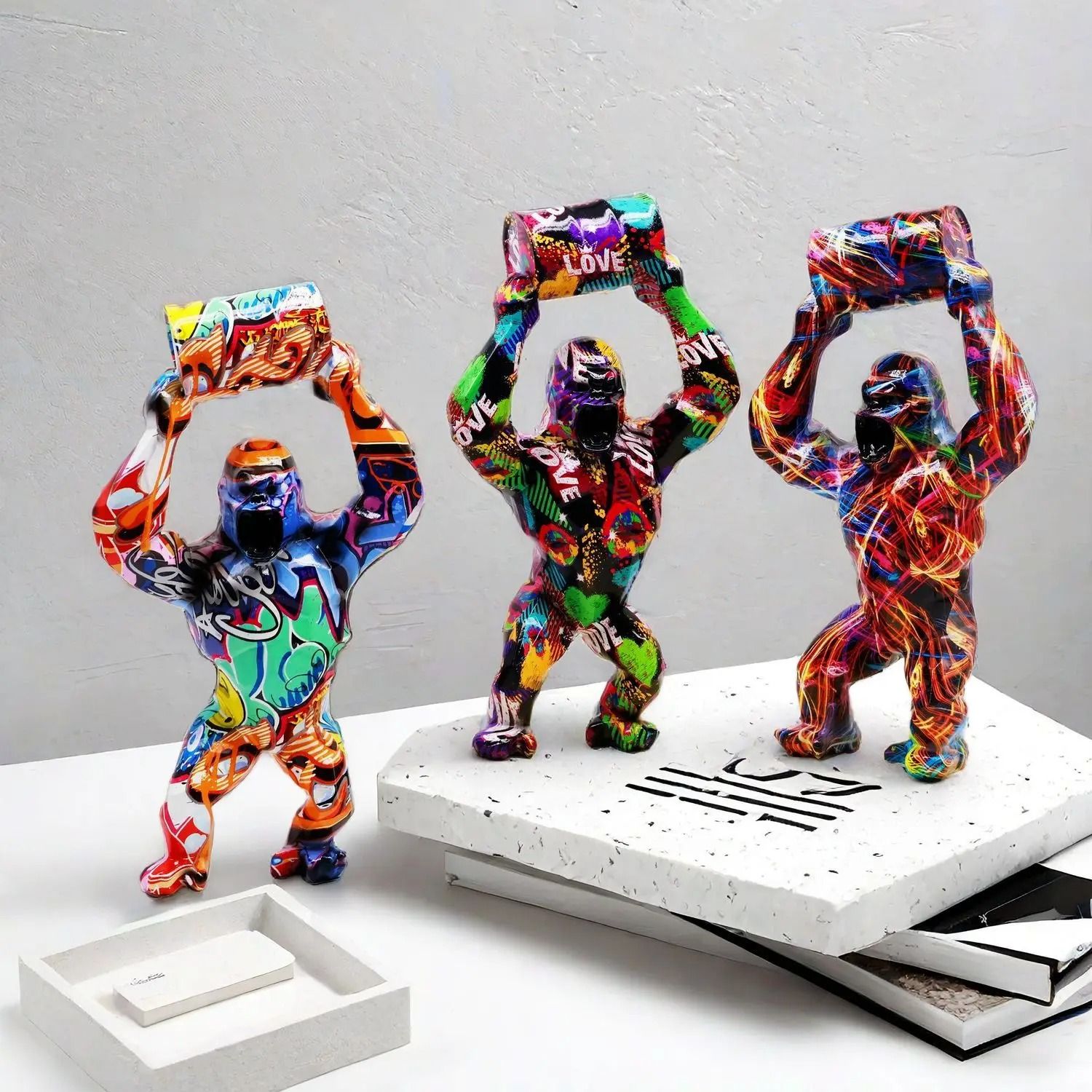 Creative Gorilla Statue Resin Sculpture with Bucket Modern Home Accent Decor