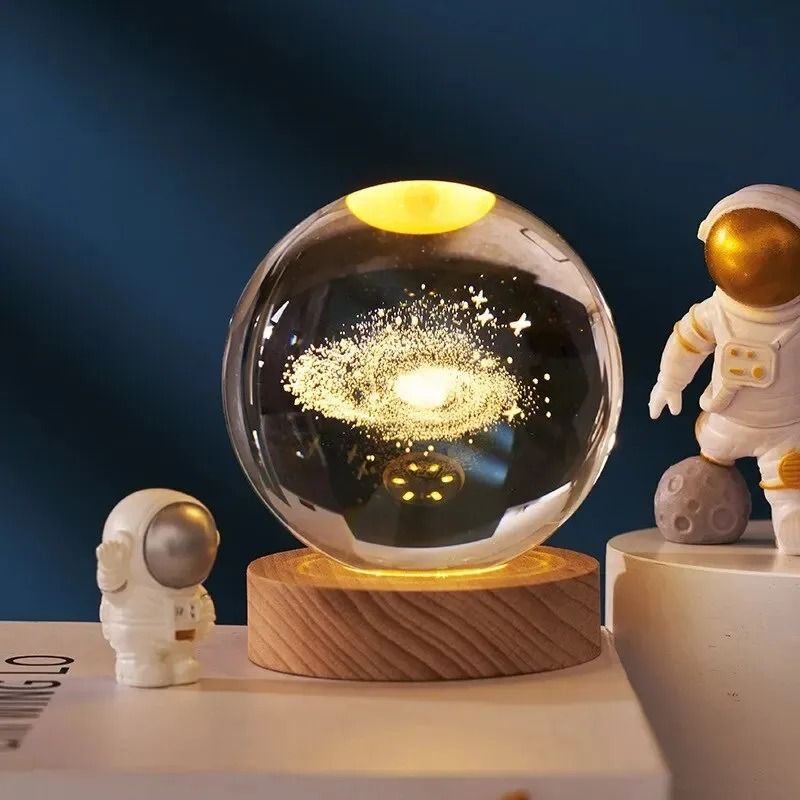 3D Crystal Planet Night Light Laser Engraved Solar System Globe