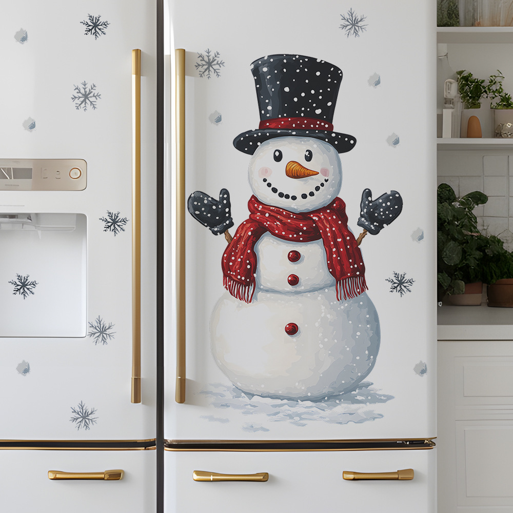 Snowman Snowflake Christmas Wall Stickers, New Year Mural Decoration, Self-adhesive Room Decor