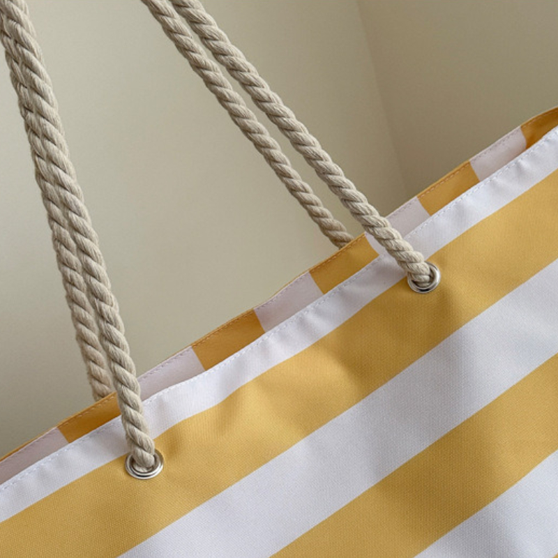 Waterproof Foldable Beach Bag Large Striped Canvas Travel Tote