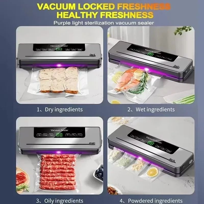 Electric Vacuum Sealer One-Touch Food Packaging Machine – Kitchen Vacuum Storage Tool with Built-In Cutter