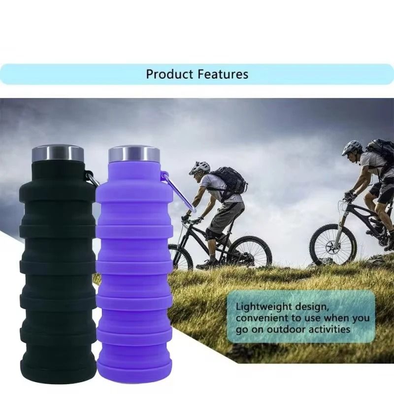 Collapsible Silicone Water Bottle With Folding Design For Outdoor Hiking And Travel