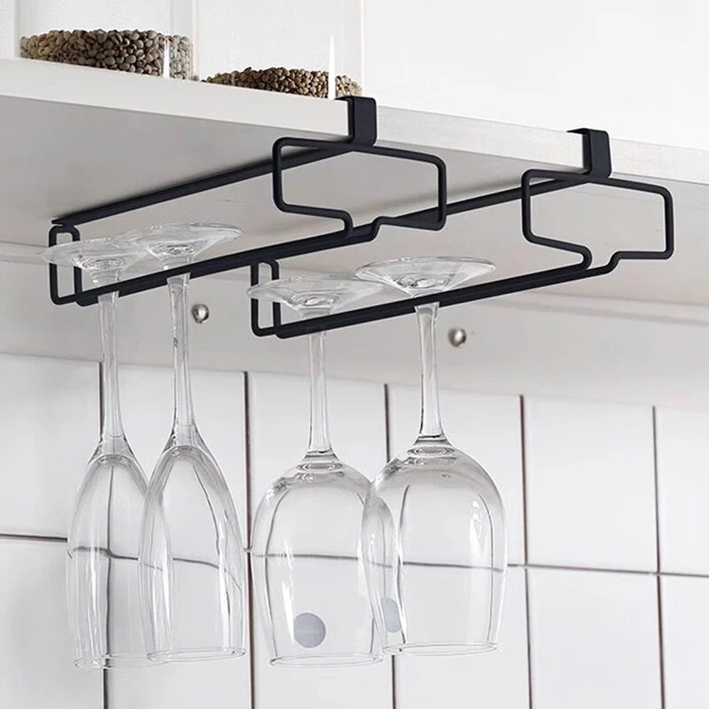 Under Cabinet Wine Glass Holder Hanging Rack No Drill Stemware Organizer