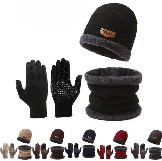 Windproof Winter Hat Scarf and Gloves Set with Cashmere Lining for Full Cold Protection