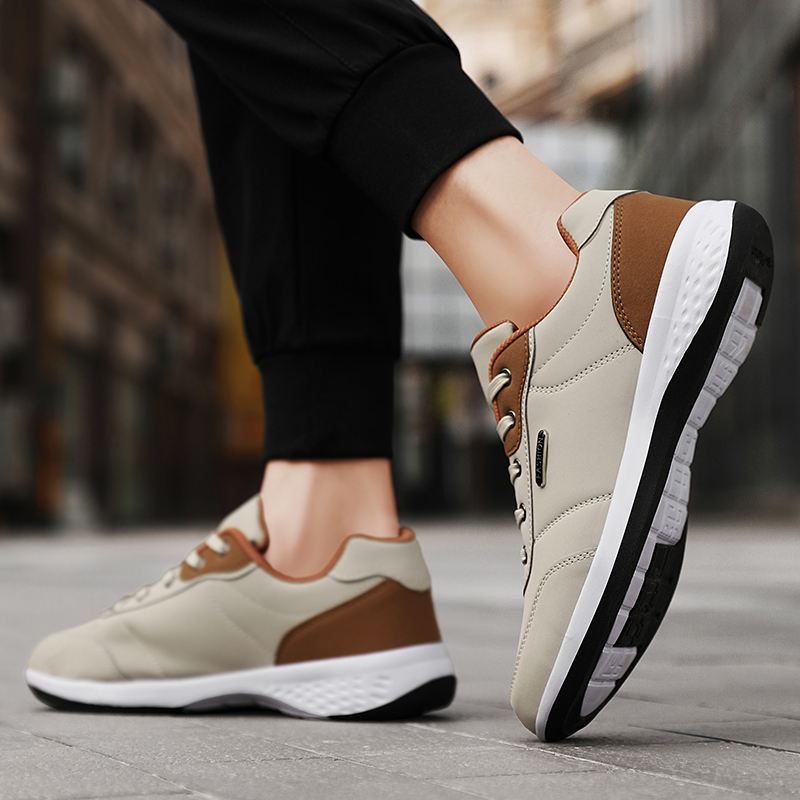 Fashion Men PU Leather Shoes Sneakers, Breathable Casual Shoes, Trend Male Footwear, Non-Slip Leisure Sneakers
