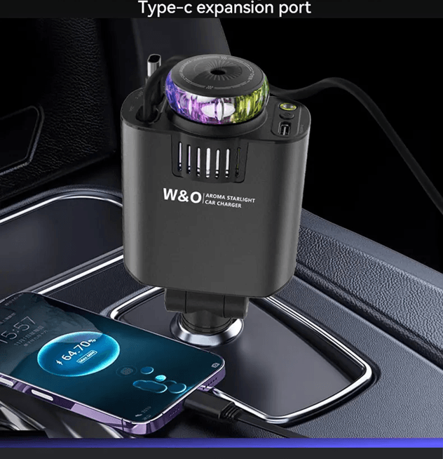 5 in 1 PD45W Car Fast Charger Retractable USB C Power Adapter with Ambient Light