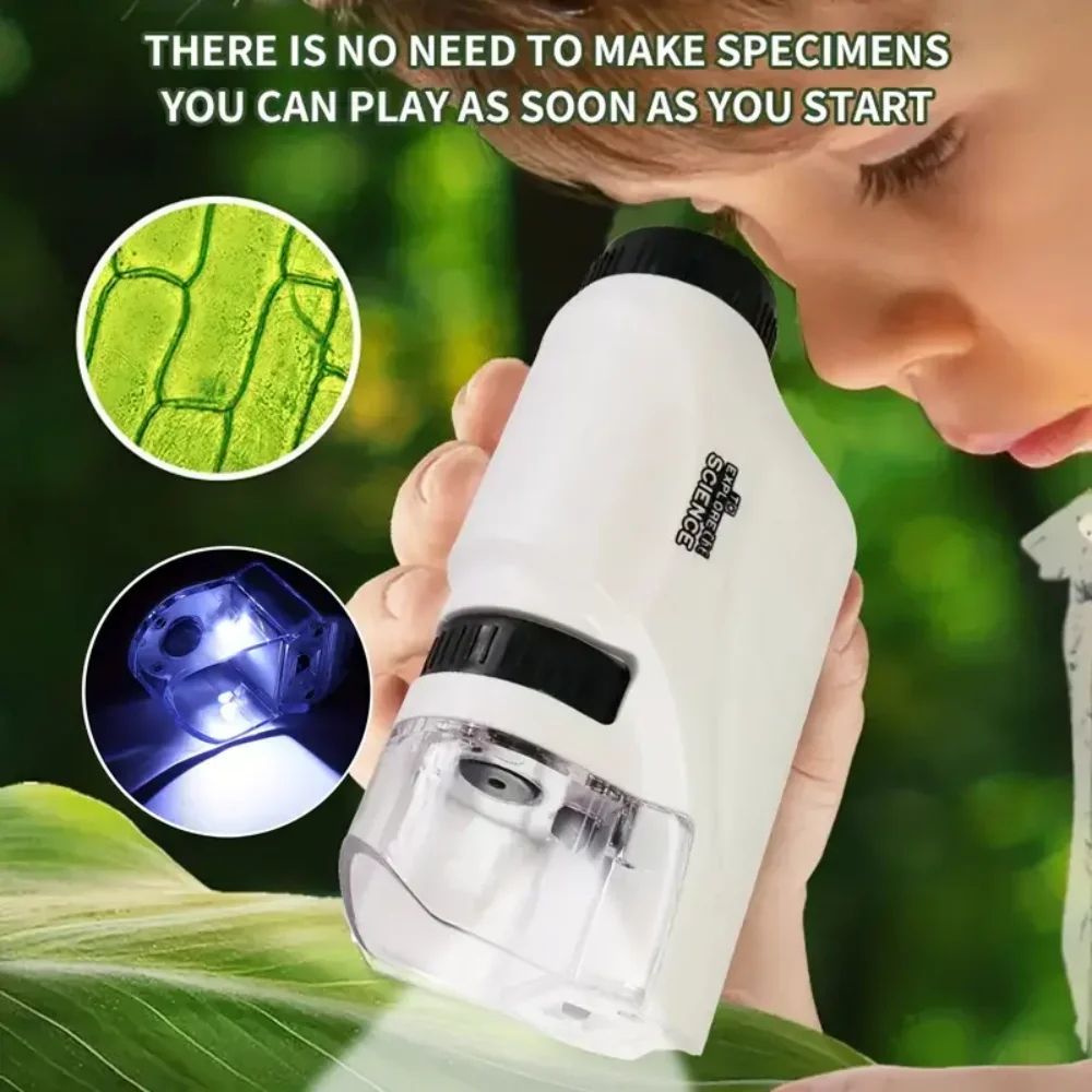 Handheld Pocket Microscope 60-120x Battery Powered Kids Science Microscope with LED Light
