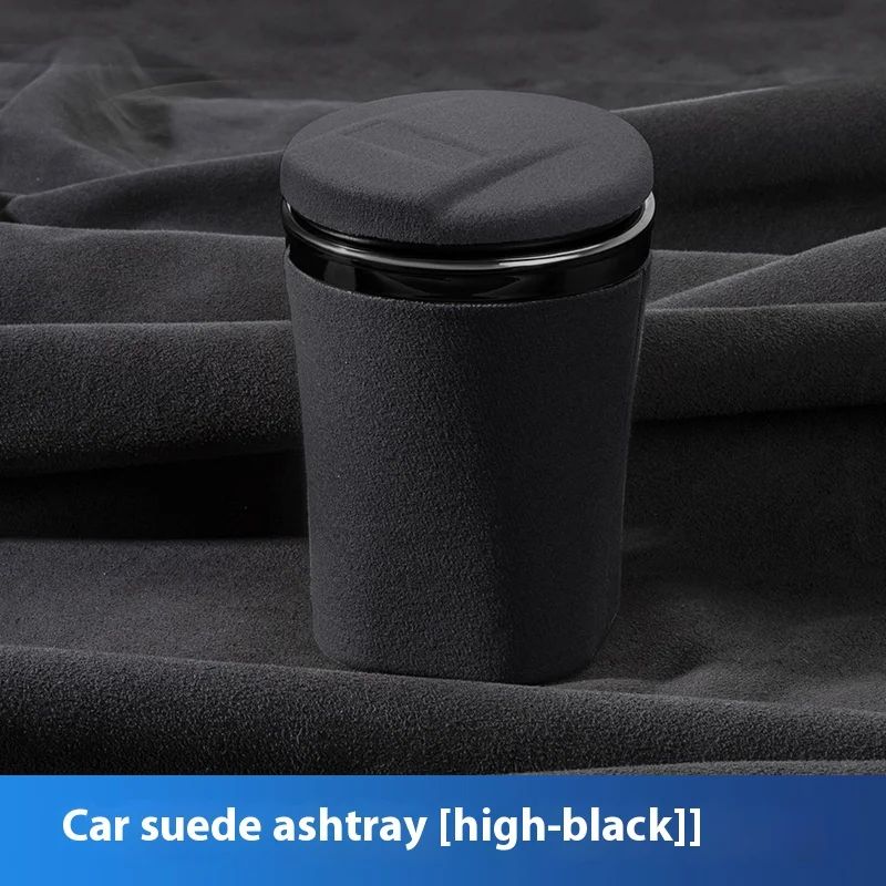 Luxury Suede Leather LED Car Ashtray With Ceramic Liner