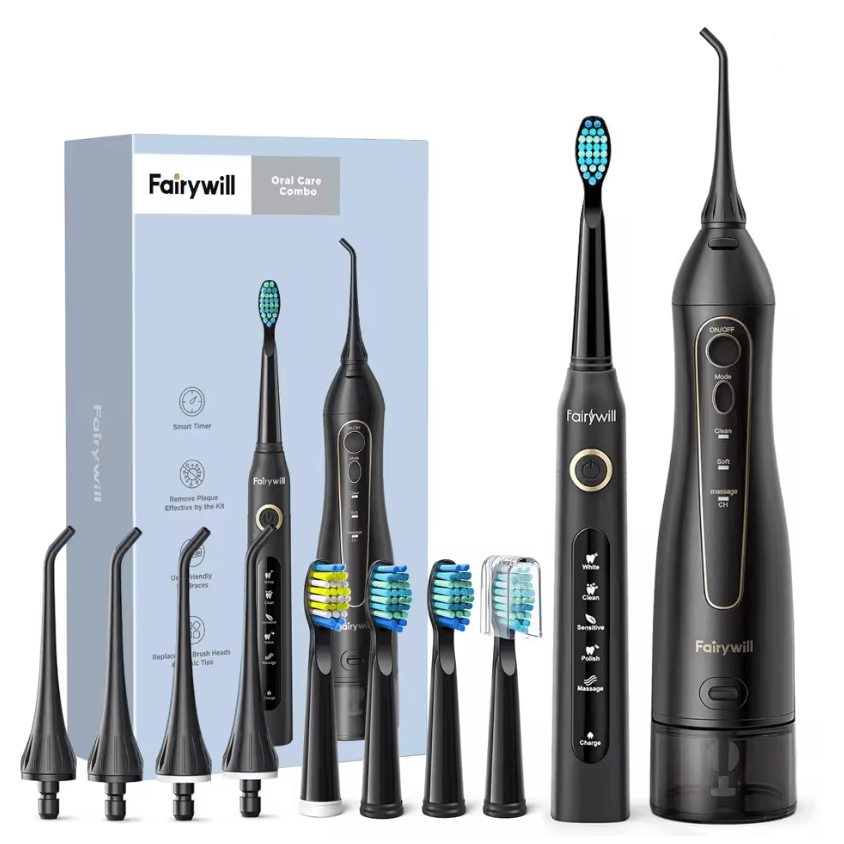 Fairywill Water Dental Flosser and Electric Toothbrush Set Cordless Portable Oral Irrigator