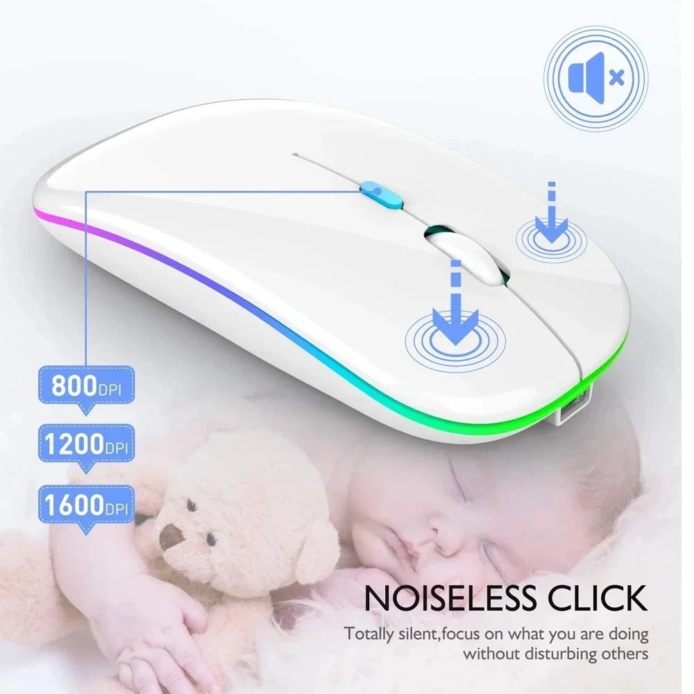 Rechargeable Silent Wireless Mouse with LED Backlit and Dual Mode