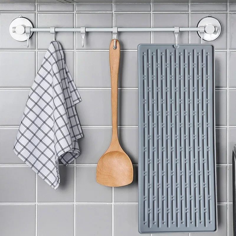 Foldable Silicone Dish Drying Mat, Heat Resistant Non-Slip Drainer Pad for Countertops