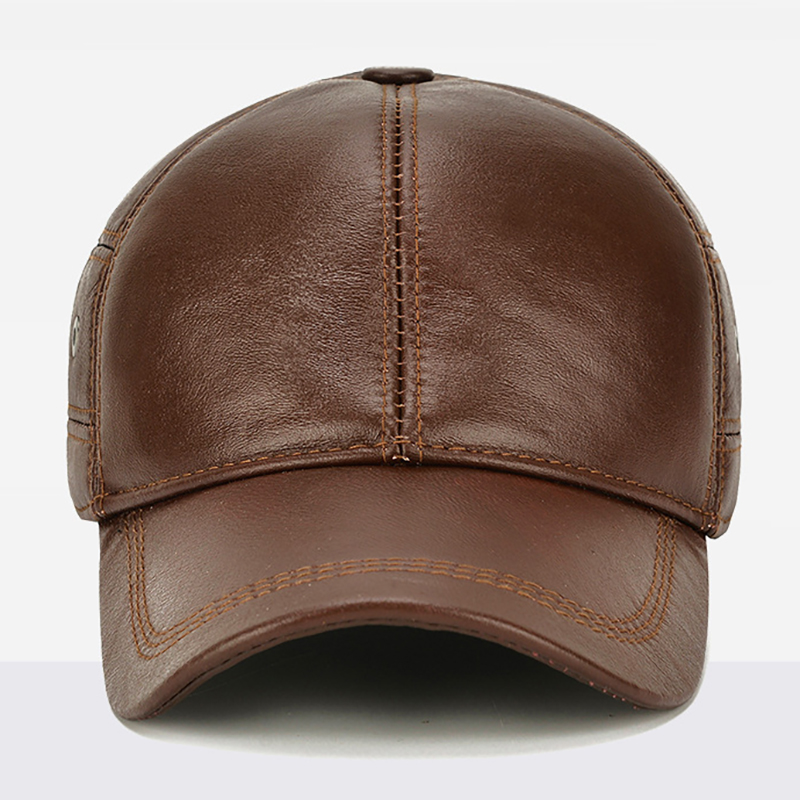 Men Real Cowhide Leather Cap, Winter Warm Outdoor Ear Protection, Adjustable New Style Baseball Hat