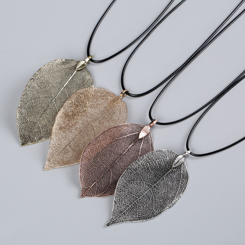Real Leaf Choker Necklace for Women Natural Filigree Pendant Jewelry