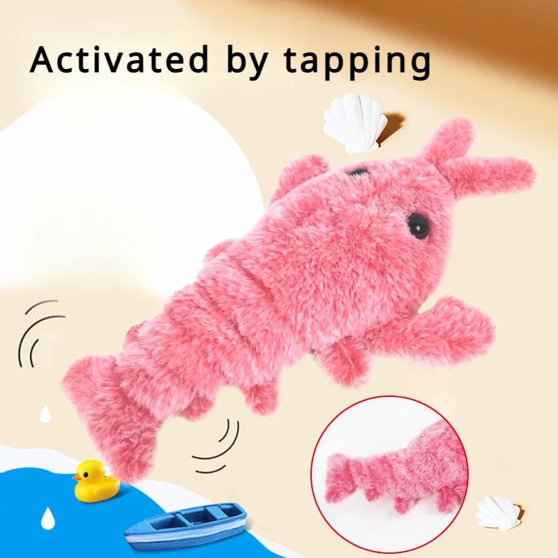 Electric Lobster Cat Toy USB Rechargeable Jumping Shrimp Plush Interactive Pet Toy