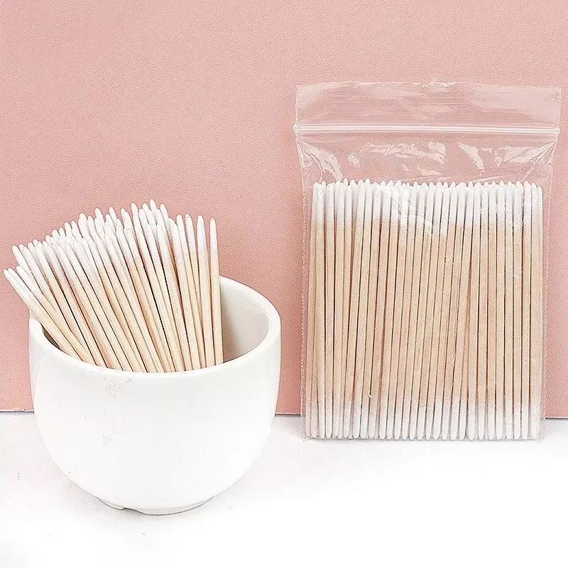 Disposable Ultra-Small Cotton Swab Brush Lint-Free Micro Wood Makeup Brushes and Eyelash Extension Glue Removing Tools