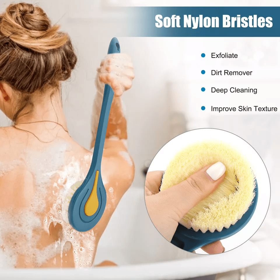 Soft Bristle Long Handle Bath Brush for Back Body Scrubbing, Skin Shower Washing Scrubber for Gentle Exfoliation