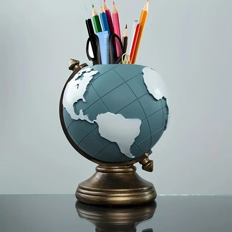 Unique Geographic Pen and Pencil Storage Resin Desk Organizer Creative Globe Pen Holder for Home Office Decor