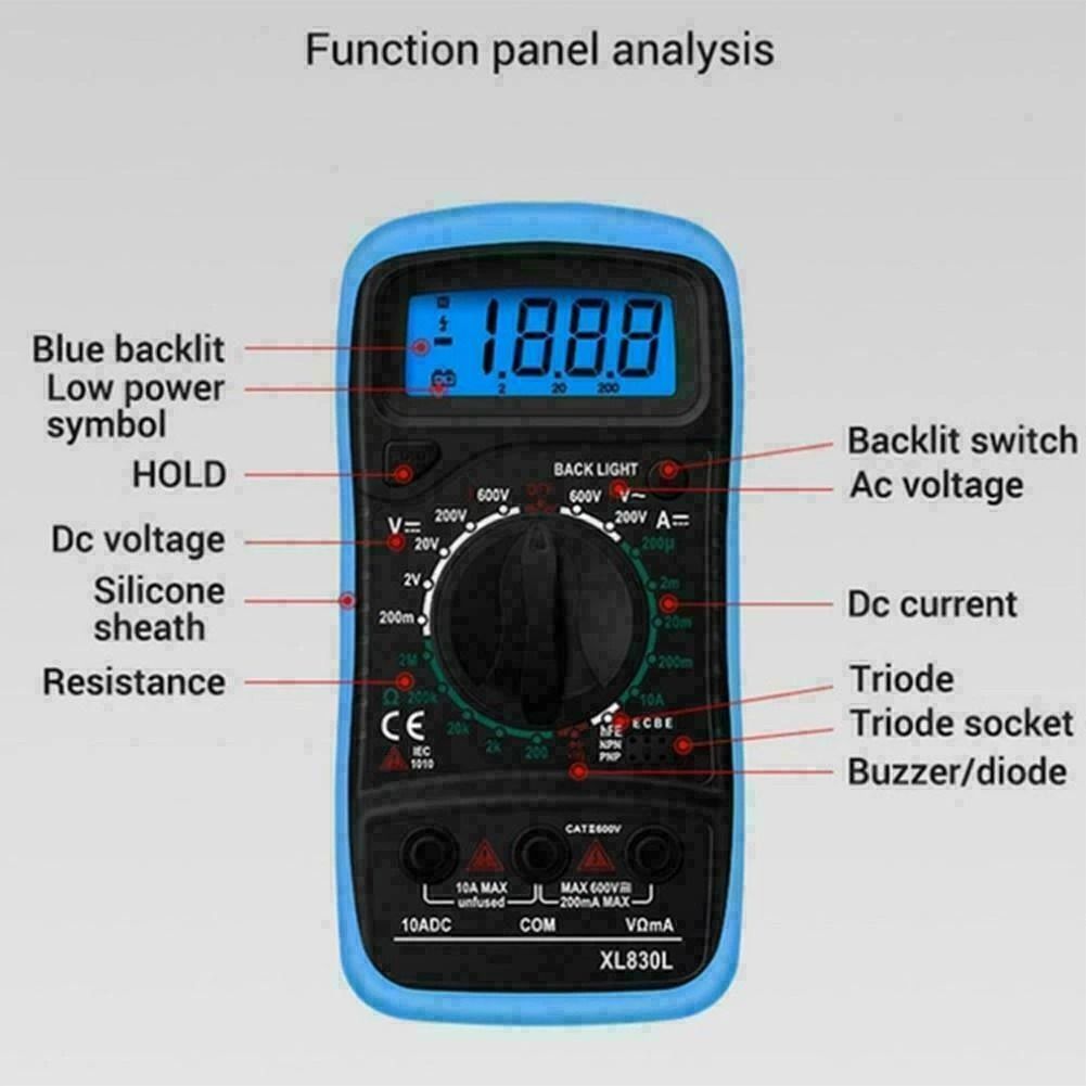 Digital Multimeter Voltmeter Ammeter Ohmmeter Tester with Backlight