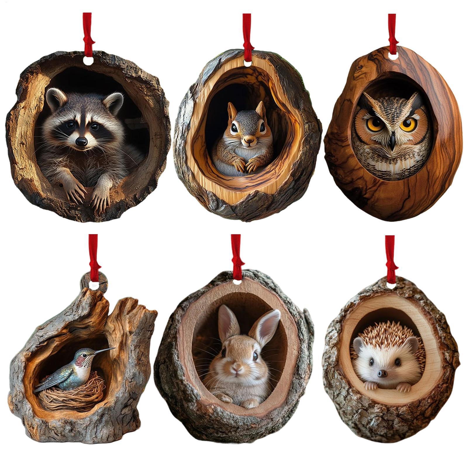 Animal Christmas Ornaments Wildlife Acrylic Pendants Raccoon Owl Bunny Squirrel Bird Hedgehog Holiday Decorations