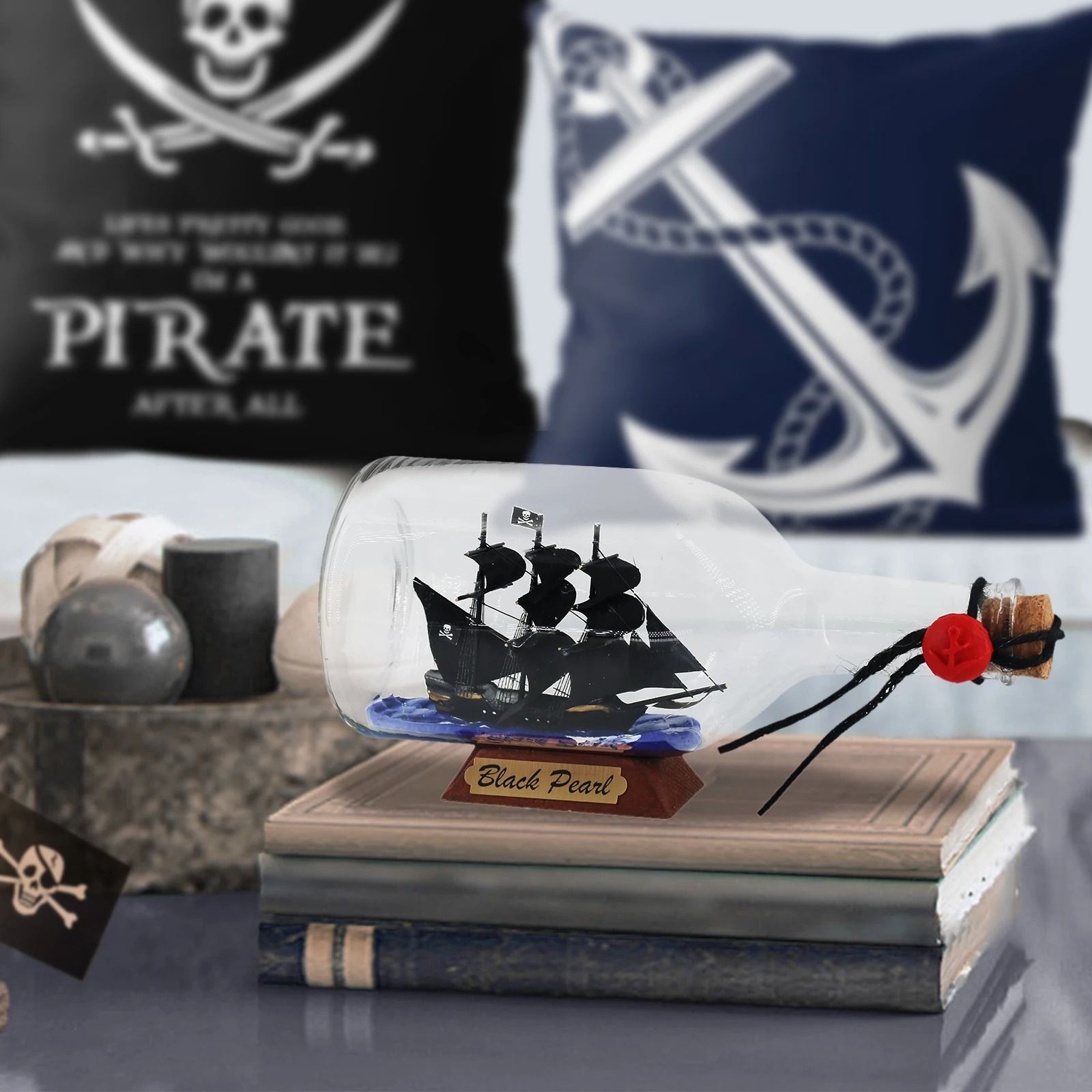 Black Pearl Ship-in-a-Bottle – Pirates of the Caribbean Drifting Vessel for Modern Executive Desks & Nautical Home Decor