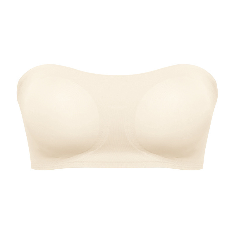 Womens Sexy Strapless Push Up Bra, Removable Paded, Seamless Ice Silk Top, Invisible Beauty Back, Anti-Slip Off-Shoulder