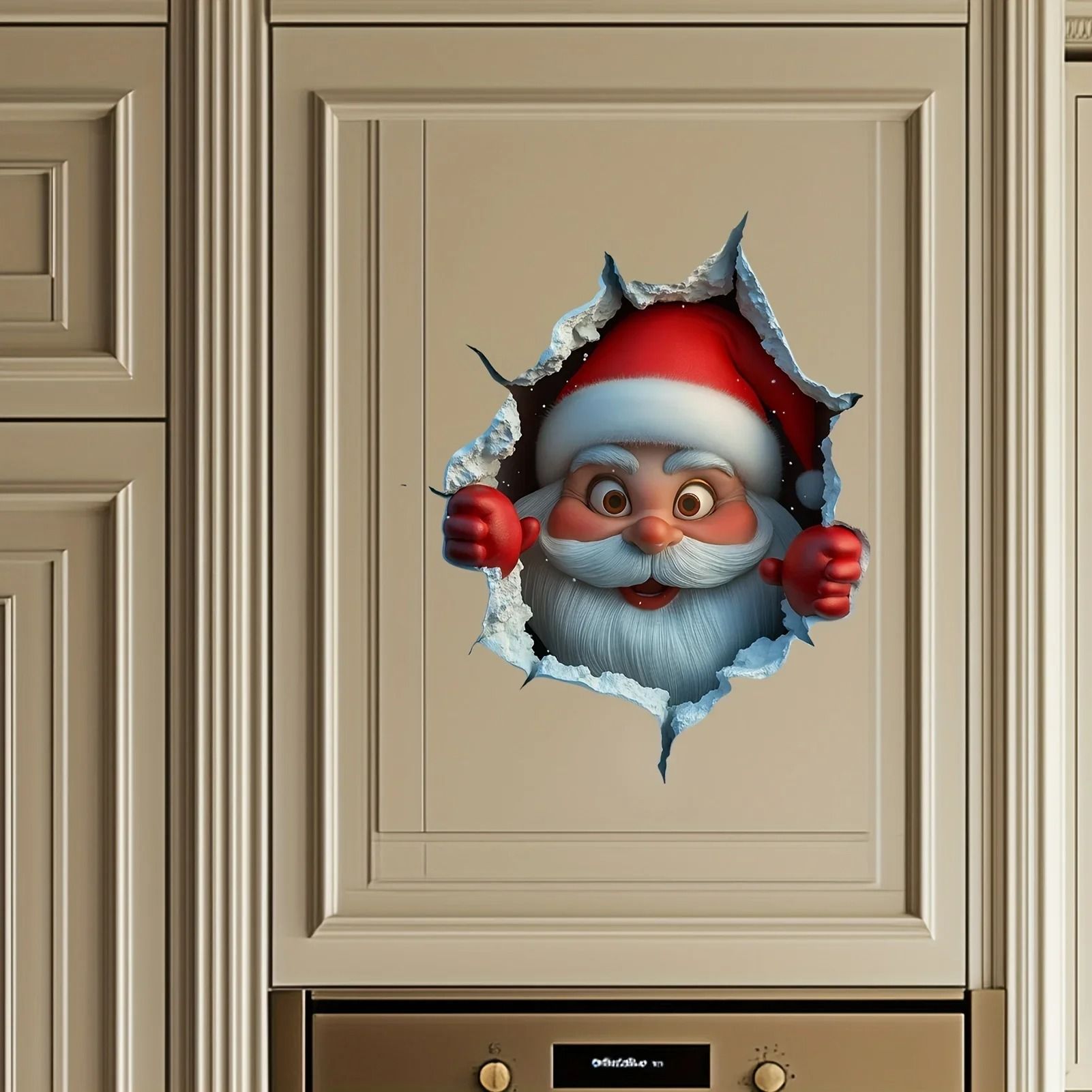 3D Santa Break Through Wall Decal Vinyl Christmas Wall Sticker Removable Holiday Decor