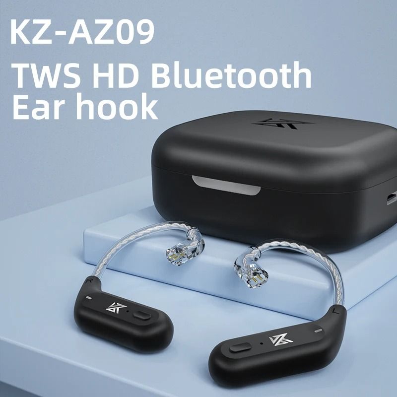 KZ AZ09 HD Wireless Ear Hook Headset Cable with Charging Case Bluetooth 5.4 HIFI Upgrade Adapter