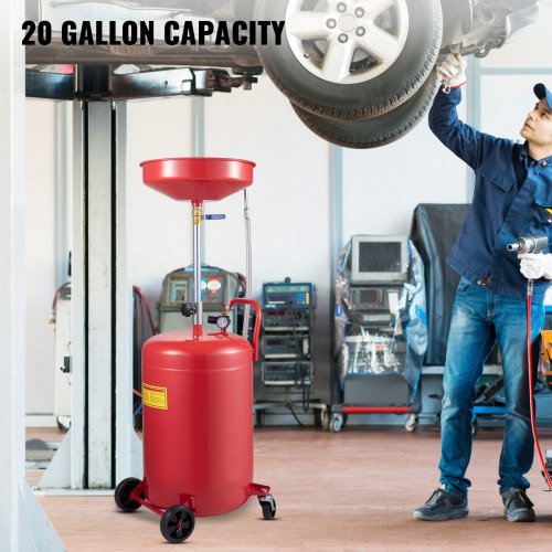 Waste Oil Drain Tank, Portable Air Operated Oil Drainer with Adjustable Funnel, Pressure Regulating Valve