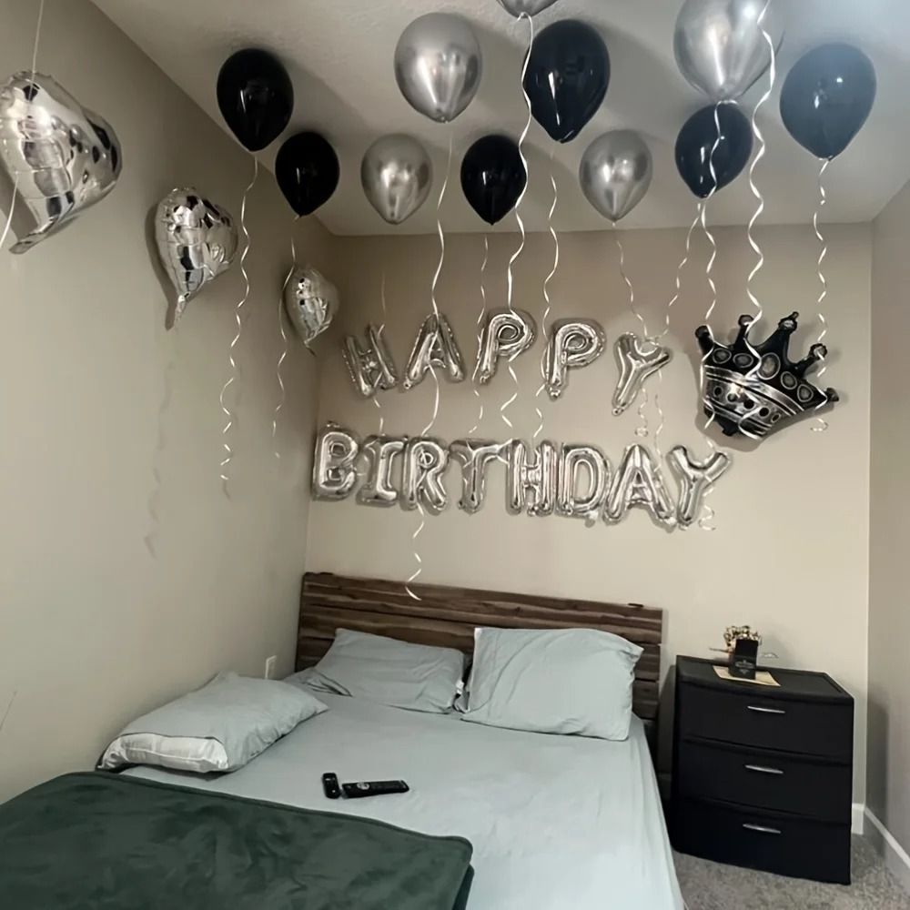 Black & Silver Milestone Set – 16-Inch Alphabet & Heart Foil Balloons