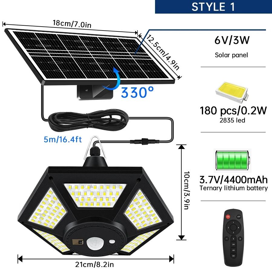 Solar Powered LED Pendant Light with Remote Control and 5 Modes for Indoor and Outdoor Use