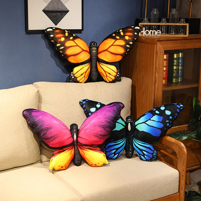 Plush Velvet Butterfly Shaped Throw Pillow Soft Stuffed Seat Cushion Pad Decorative Animal Pillow for Bed Living Room Co
