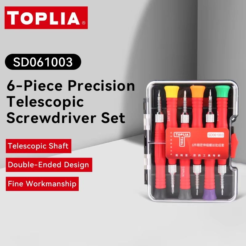 TOPLIA 6-Piece Precision Extendable Screwdriver Set with Multi-Size Interchangeable Bits for Electronics and Small Appli