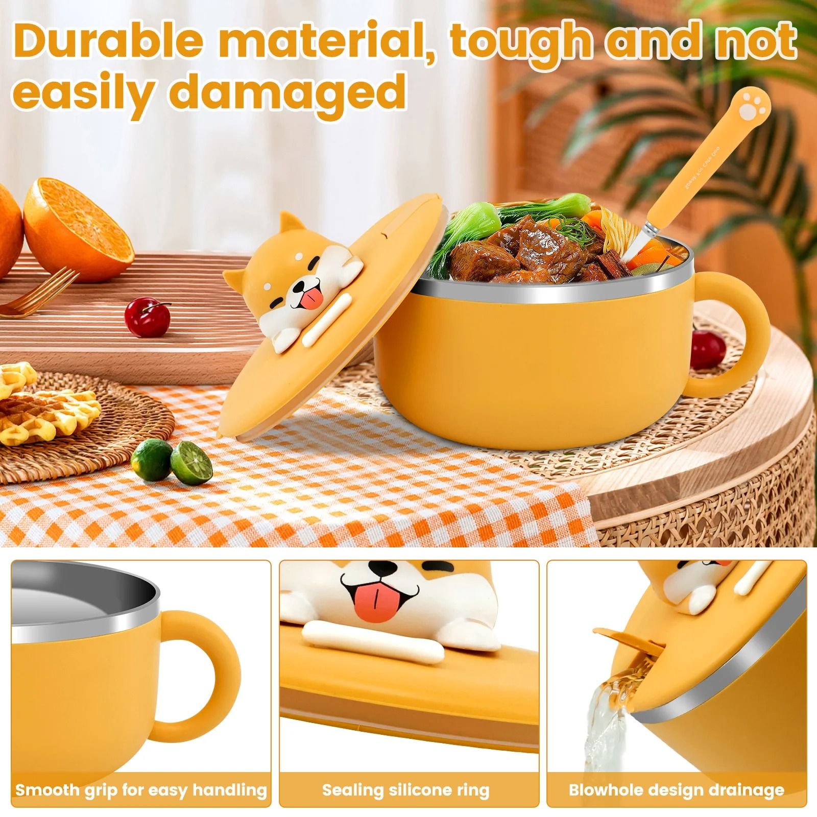 1200ml Insulated Ramen Bowl – Stainless Steel Large Lunch Box with Lid