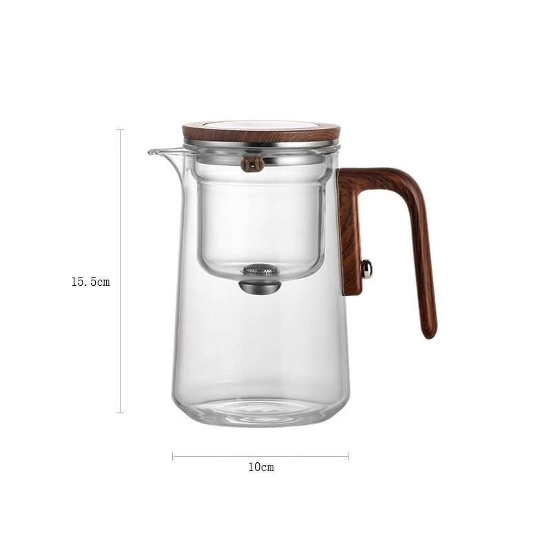 New Tea Pot with Magnetic Switch, Glass, Wood Handle, Tea Separation