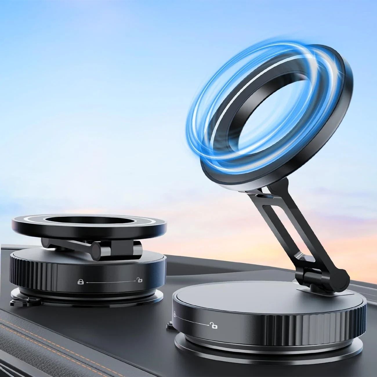 Foldable Vacuum Magnetic Phone Holder with Strong Grip and 360 Degree Rotation for Hands Free Use on Smooth Surfaces