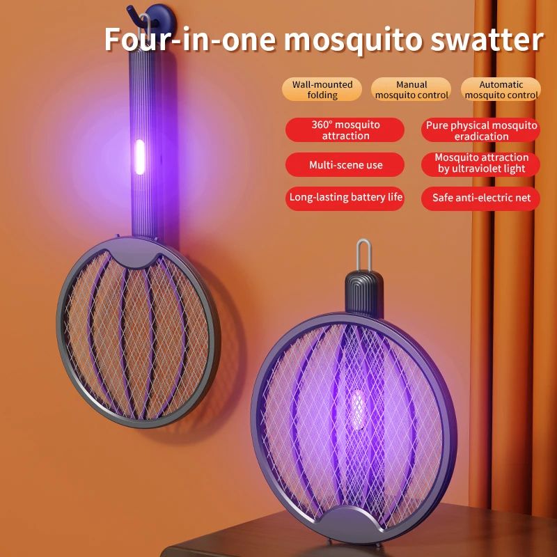 Foldable Electric Mosquito Swatter 3-in-1 Rechargeable Anti-Mosquito Lamp Wall-Mounted Killer