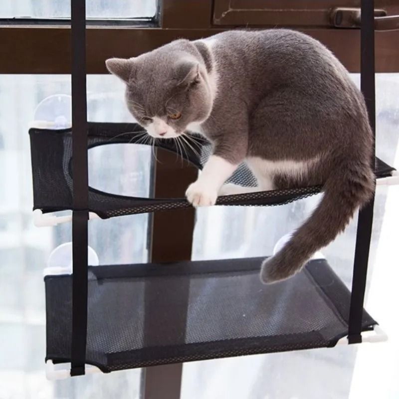 Cat Hammock Window Bed with Double-Decker Tunnel – Hanging Sunny Seat with Strong Suction Cups