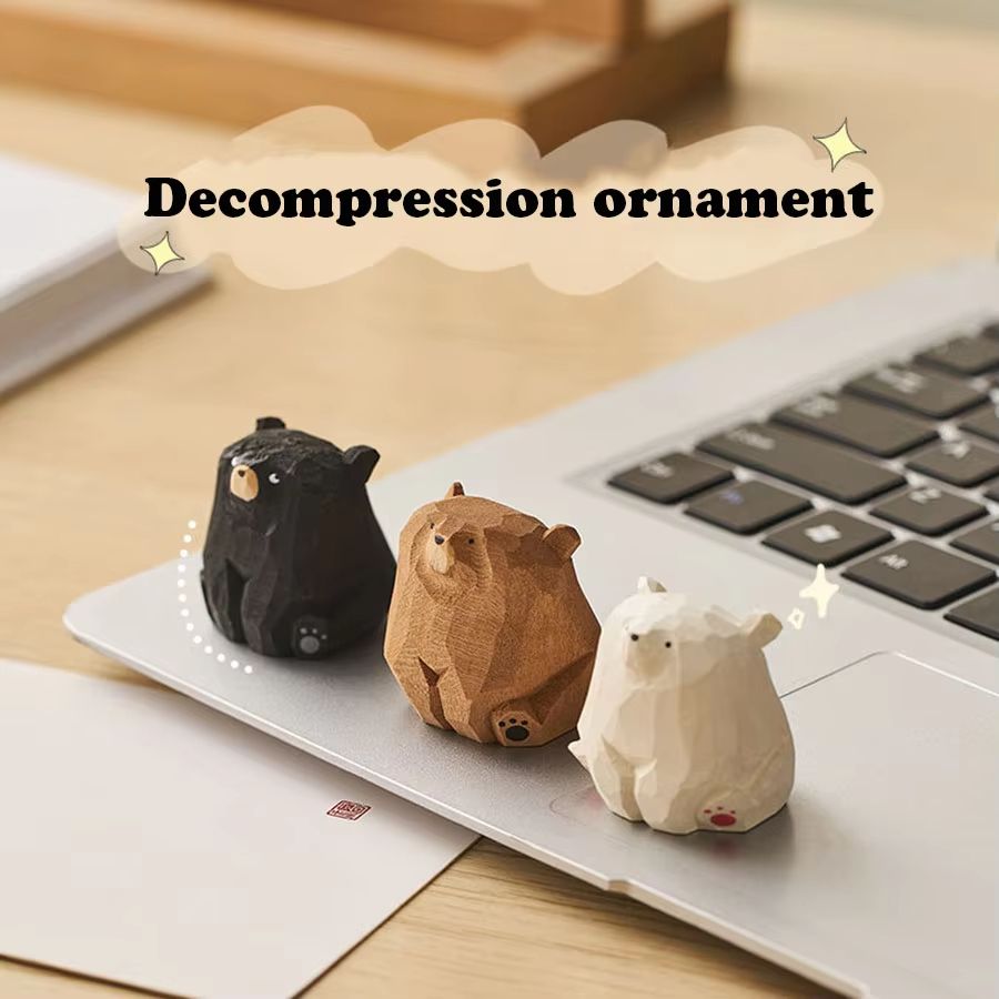 Cute Mini Wooden Bear Figurine – Hand-Carved Solid Wood Polar Bear Ornament for Table Decor and Kids Gifts