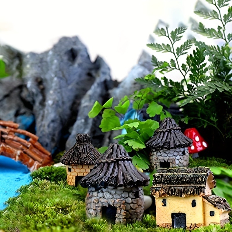 Fairy Garden Mini House Set (6PCS), DIY Miniature Village Hut Decor for Gardens & Dollhouses
