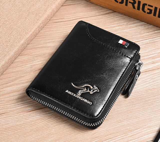 Mens Leather Wallet with RFID Protection and Zipper Card Holder