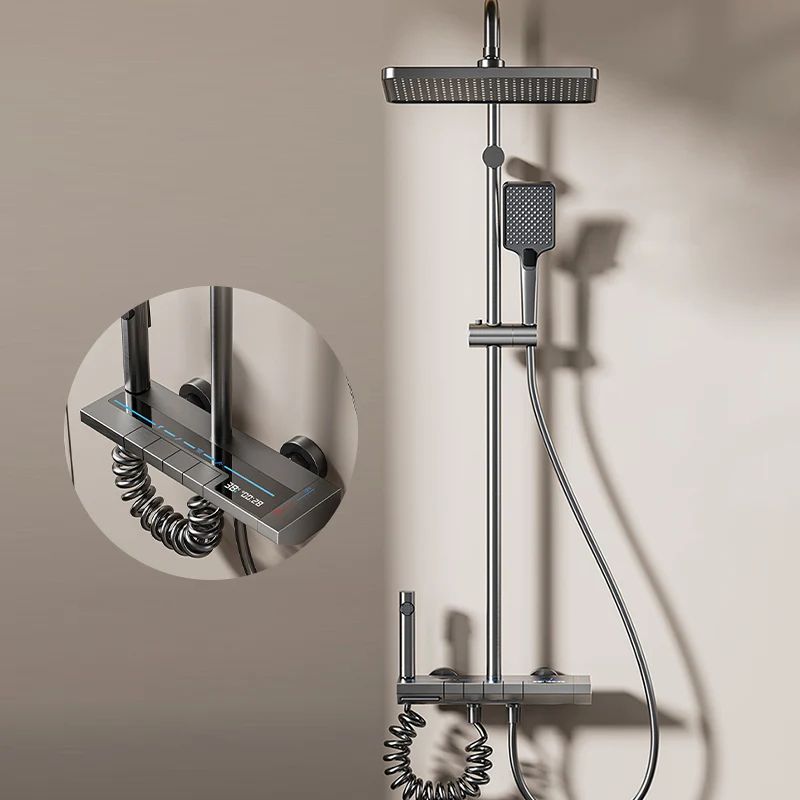 LumiFlow Digital Thermostatic Shower System with LED Display and Rainfall Shower Head