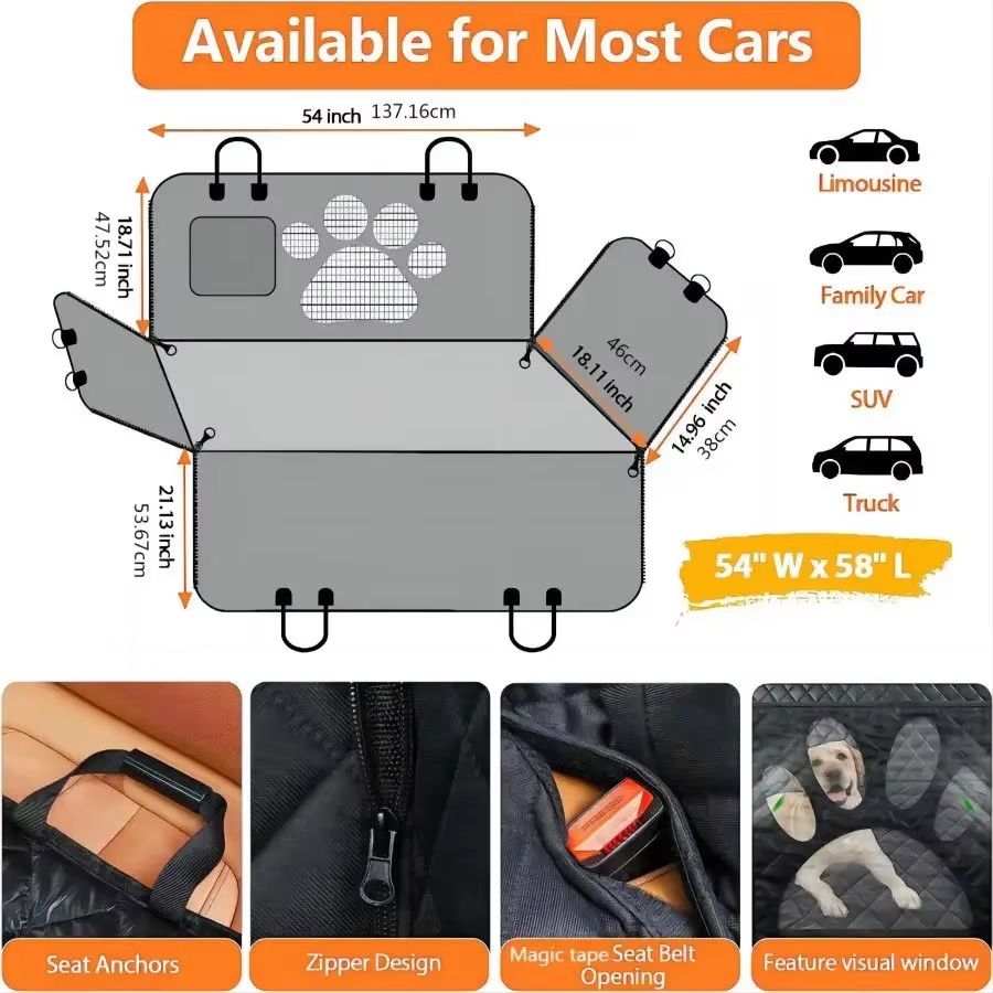 Dog Car Seat Cover for Back Seat – 100% Waterproof Dog Car Hammock with Mesh Window and Side Protection