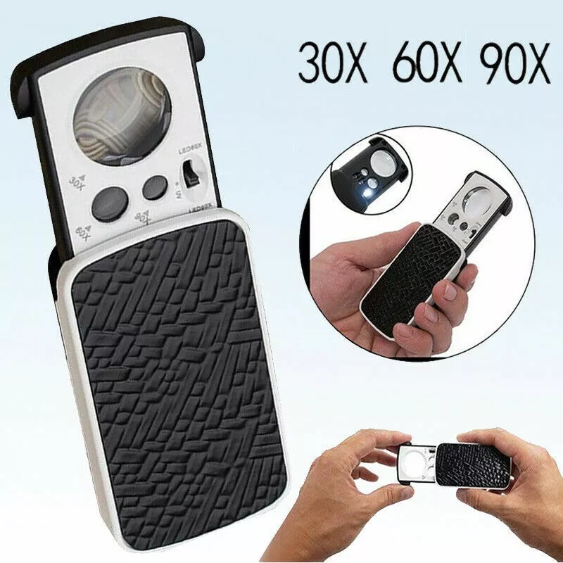 30X 60X 90X Pockets magnifying magnifier jeweler eye glass loupe loop LED light