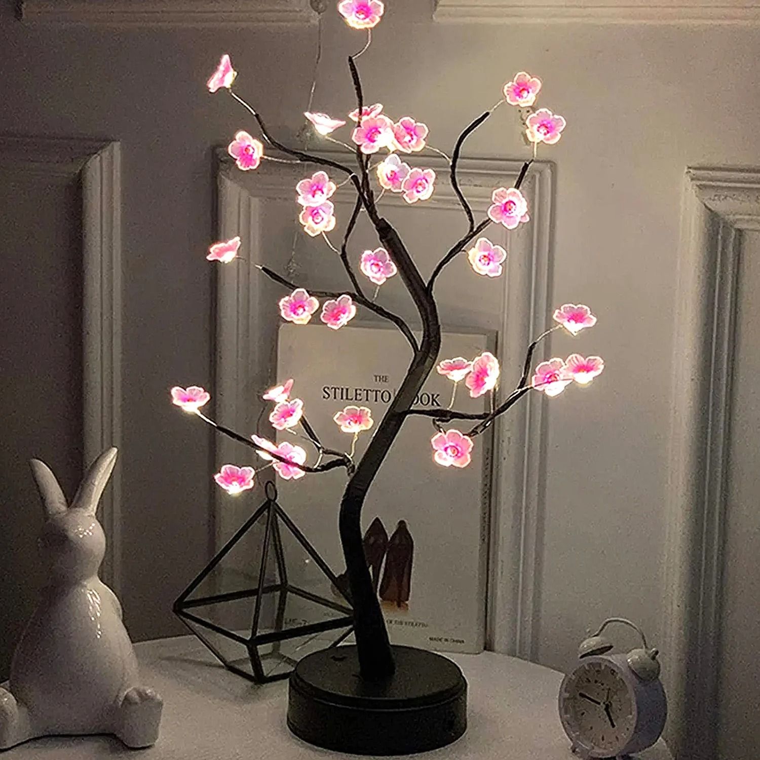 Bonsai Cherry Blossom Table Tree Night Light USB or Battery Powered