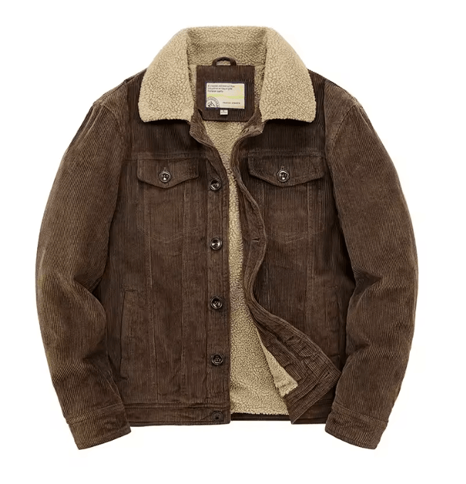 Mens Corduroy Padded Winter Jacket Casual Zip Parka Coat