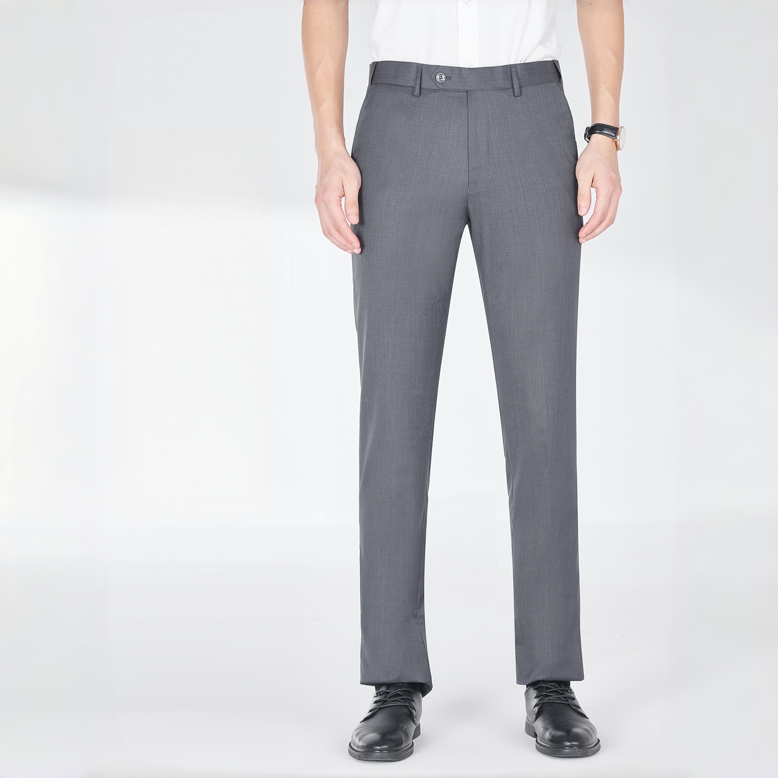 Men’s Gray Straight-Leg Ankle-Length Dress Trousers
