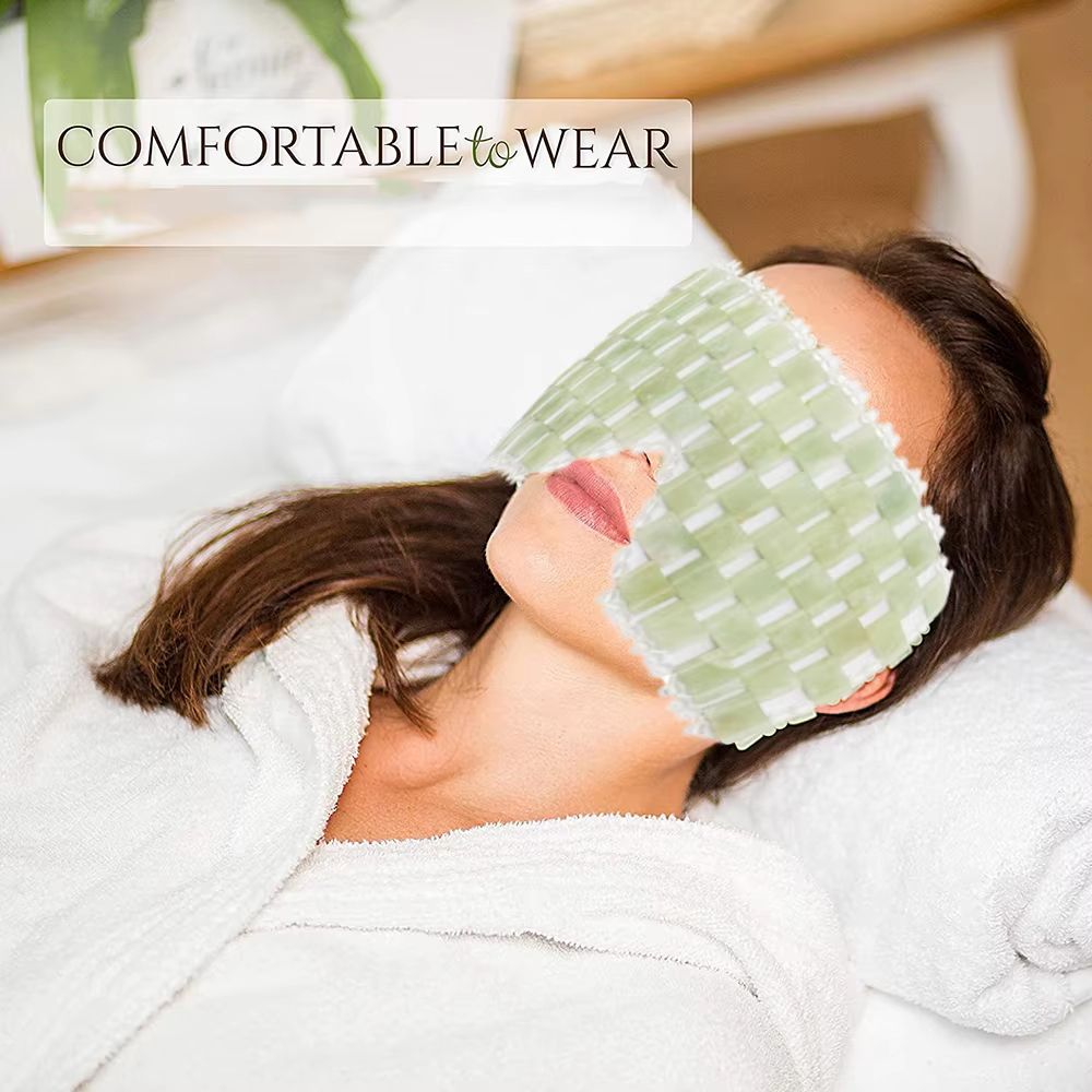 Jade Eye Mask for Facial Care – Cooling Stone Beads Spa Massager for Anti-Aging & Relaxation