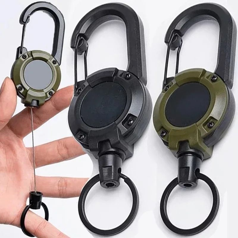 Heavy Duty Retractable Keychain with Steel Wire Reel and Carabiner Clip