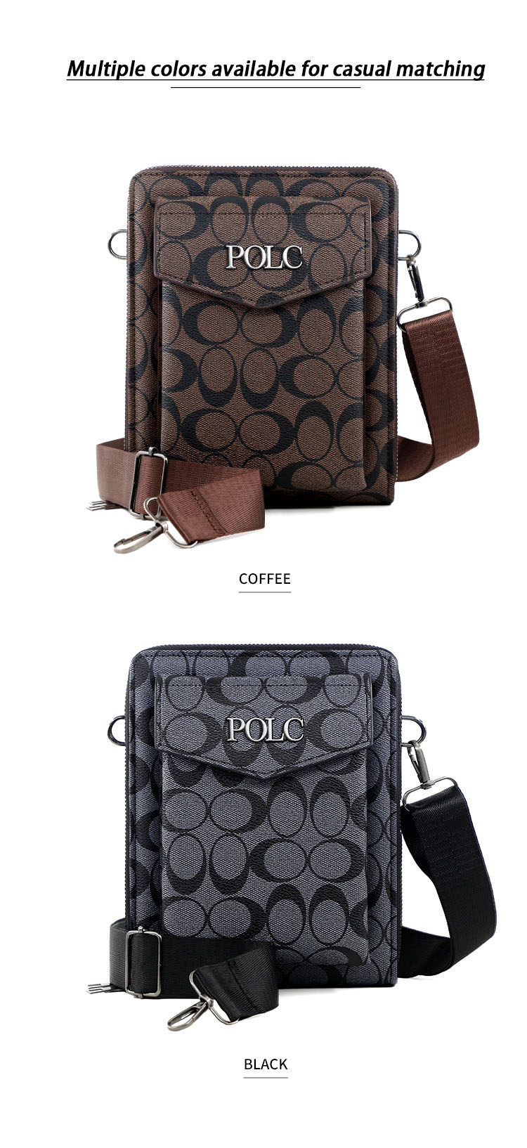 Business Mens Printed Crossbody Bag Stylish Shoulder Bag with Double Zipper and Large Capacity Perfect for Mobile &
